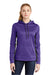 Sport-Tek LST235 Womens Sport-Wick Moisture Wicking Fleece Hooded Sweatshirt Hoodie w/ Pouch Pocket Purple/Dark Smoke Grey Model Front
