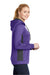 Sport-Tek LST235 Womens Sport-Wick Moisture Wicking Fleece Hooded Sweatshirt Hoodie w/ Pouch Pocket Purple/Dark Smoke Grey Model Side