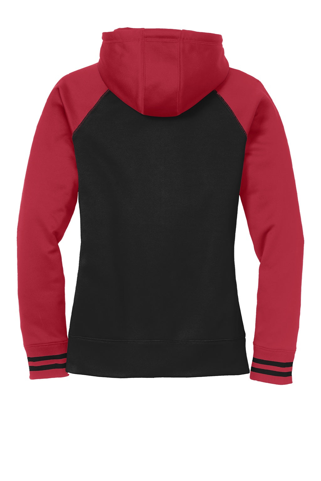 Sport-Tek LST236 Womens Sport-Wick Moisture Wicking Fleece Hooded Sweatshirt Hoodie w/ Pockets Black/Deep Red Flat Back