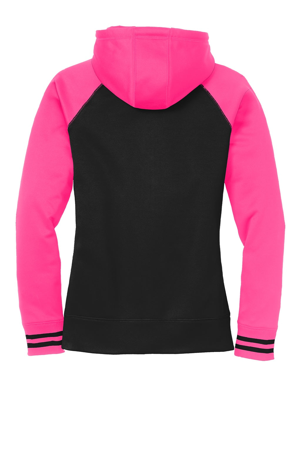 Sport-Tek LST236 Womens Sport-Wick Moisture Wicking Fleece Hooded Sweatshirt Hoodie w/ Pockets Black/Neon Pink Flat Back
