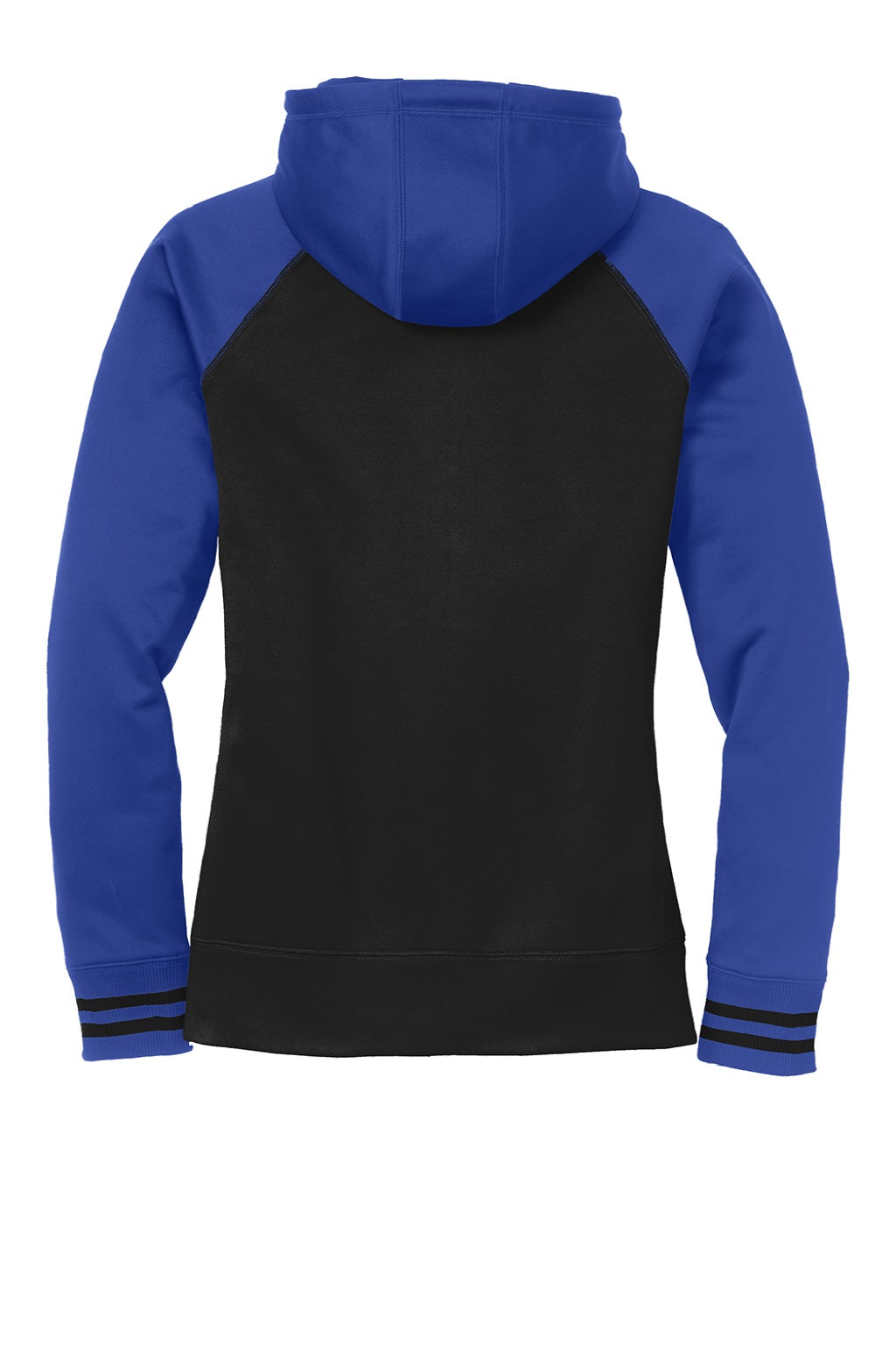 Sport-Tek LST236 Womens Sport-Wick Moisture Wicking Fleece Hooded Sweatshirt Hoodie w/ Pockets Black/True Royal Blue Flat Back