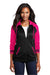 Sport-Tek LST236 Womens Sport-Wick Moisture Wicking Fleece Hooded Sweatshirt Hoodie w/ Pockets Black/Neon Pink Model Front