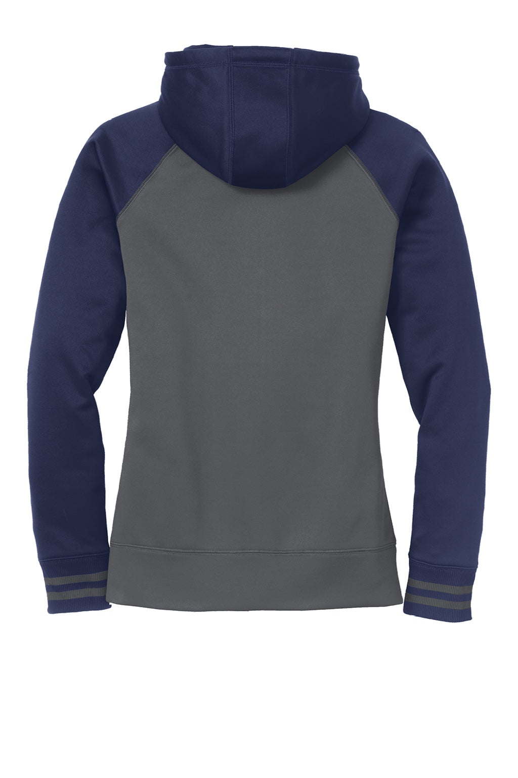 Sport-Tek LST236 Womens Sport-Wick Moisture Wicking Fleece Hooded Sweatshirt Hoodie w/ Pockets Dark Smoke Grey/Navy Blue Flat Back