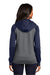 Sport-Tek LST236 Womens Sport-Wick Moisture Wicking Fleece Hooded Sweatshirt Hoodie w/ Pockets Dark Smoke Grey/Navy Blue Model Back