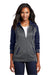 Sport-Tek LST236 Womens Sport-Wick Moisture Wicking Fleece Hooded Sweatshirt Hoodie w/ Pockets Dark Smoke Grey/Navy Blue Model Front