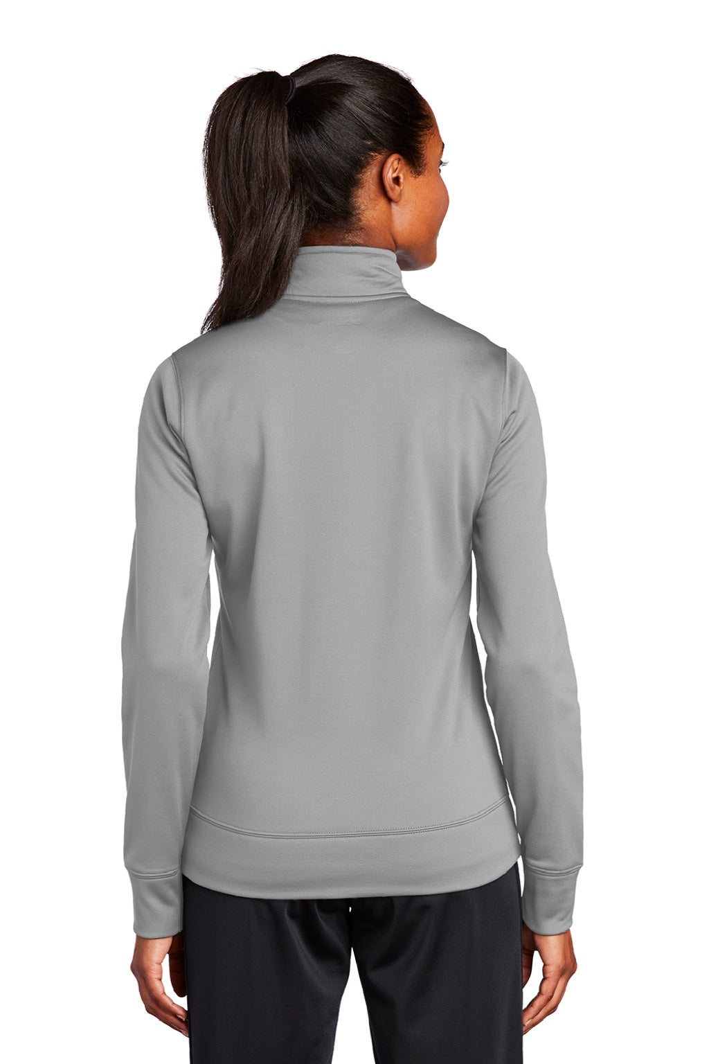 Sport-Tek LST241 Womens Sport-Wick Moisture Wicking Fleece Full Zip Sweatshirt w/ Pockets Silver Grey Model Back