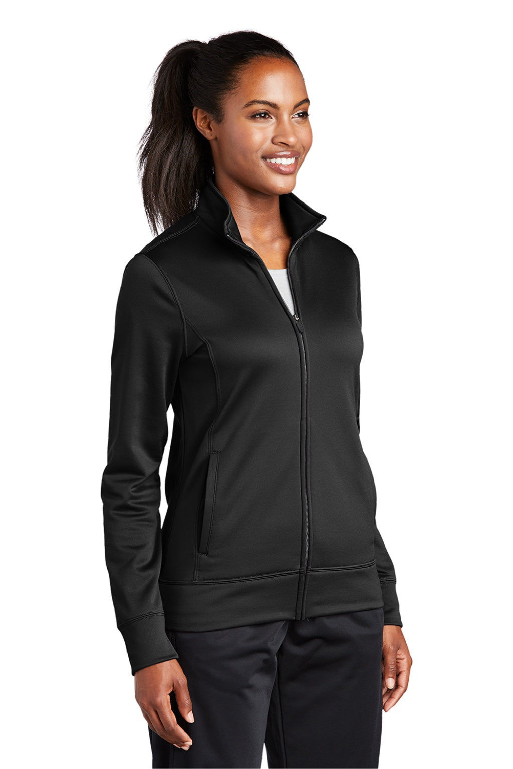 Sport-Tek LST241 Womens Sport-Wick Moisture Wicking Fleece Full Zip Sweatshirt w/ Pockets Black Model 3q