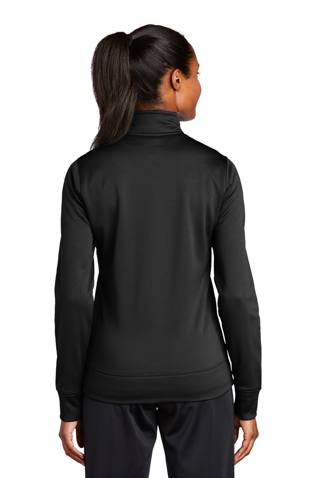 Sport-Tek LST241 Womens Sport-Wick Moisture Wicking Fleece Full Zip Sweatshirt w/ Pockets Black Model Back