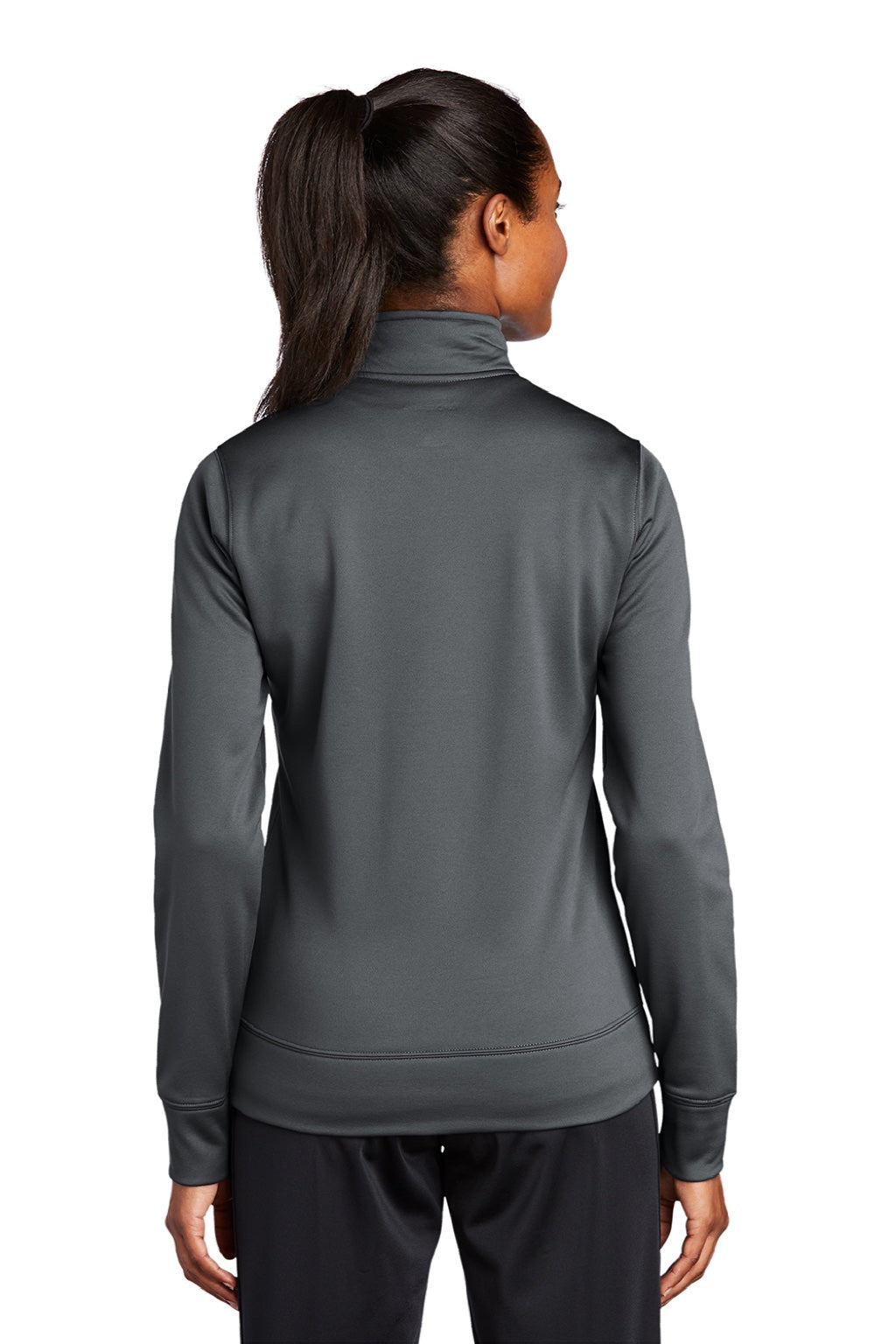 Sport-Tek LST241 Womens Sport-Wick Moisture Wicking Fleece Full Zip Sweatshirt w/ Pockets Dark Smoke Grey Model Back