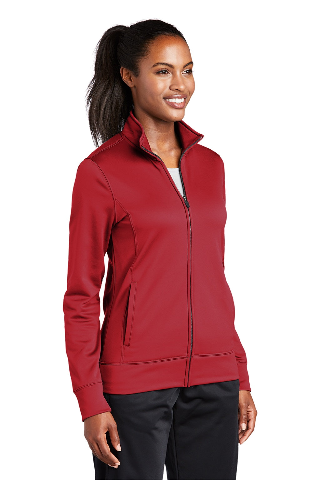 Sport-Tek LST241 Womens Sport-Wick Moisture Wicking Fleece Full Zip Sweatshirt w/ Pockets Deep Red Model 3q