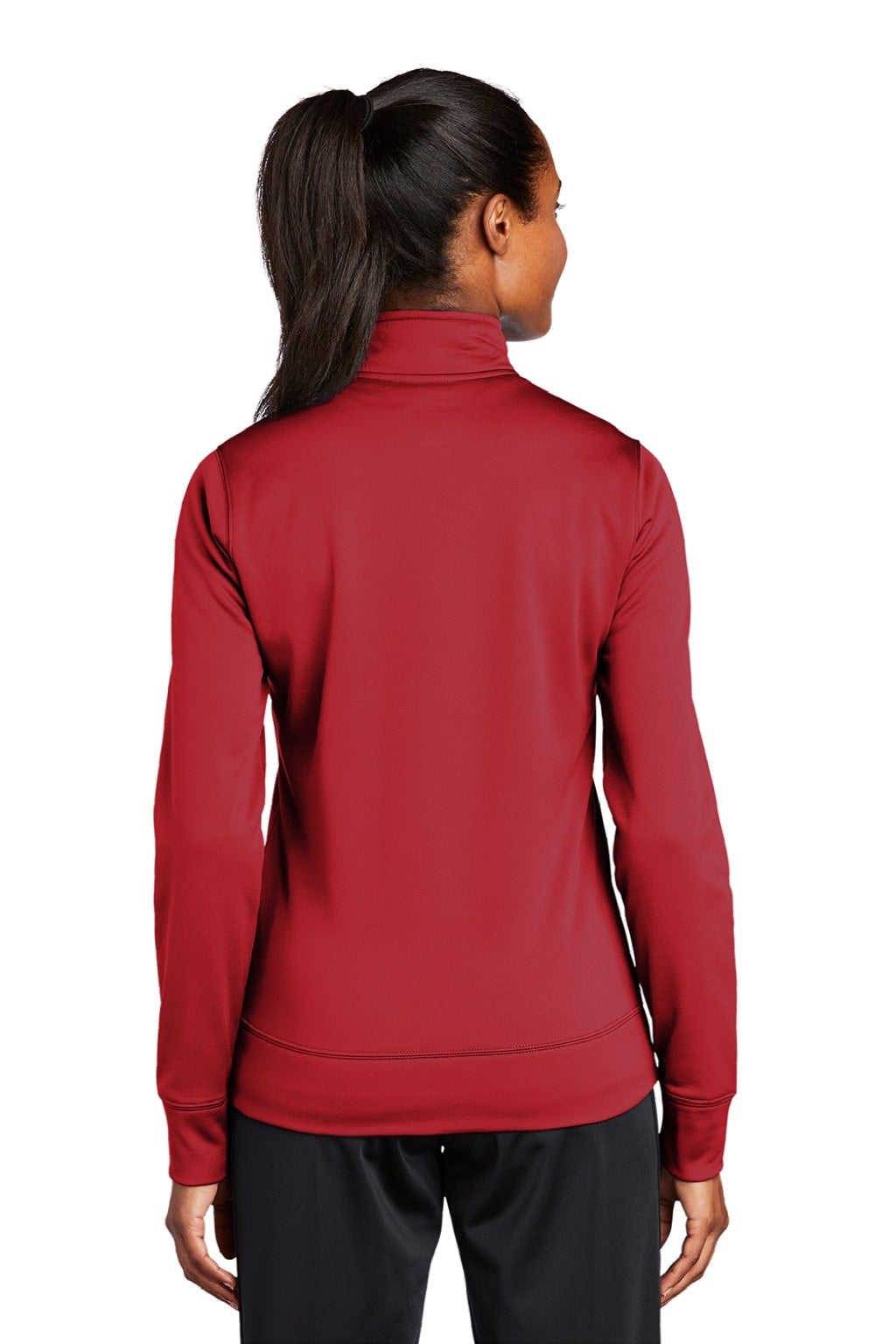 Sport-Tek LST241 Womens Sport-Wick Moisture Wicking Fleece Full Zip Sweatshirt w/ Pockets Deep Red Model Back