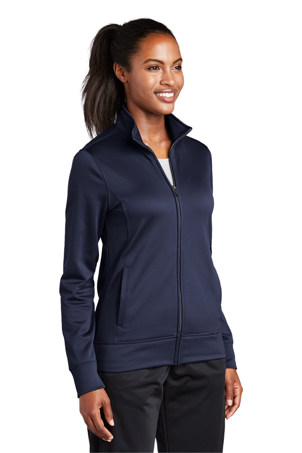 Sport-Tek LST241 Womens Sport-Wick Moisture Wicking Fleece Full Zip Sweatshirt w/ Pockets Navy Blue Model 3q