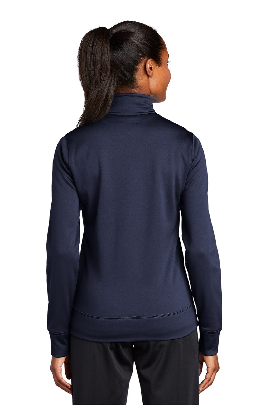 Sport-Tek LST241 Womens Sport-Wick Moisture Wicking Fleece Full Zip Sweatshirt w/ Pockets Navy Blue Model Back