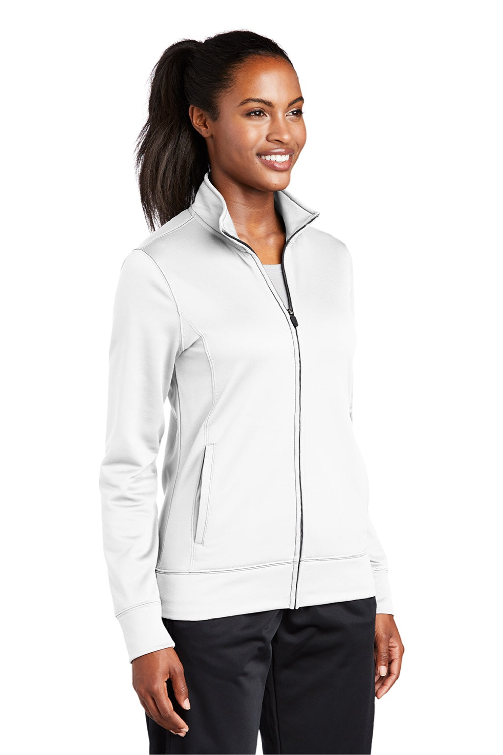 Sport-Tek LST241 Womens Sport-Wick Moisture Wicking Fleece Full Zip Sweatshirt w/ Pockets White Model 3q