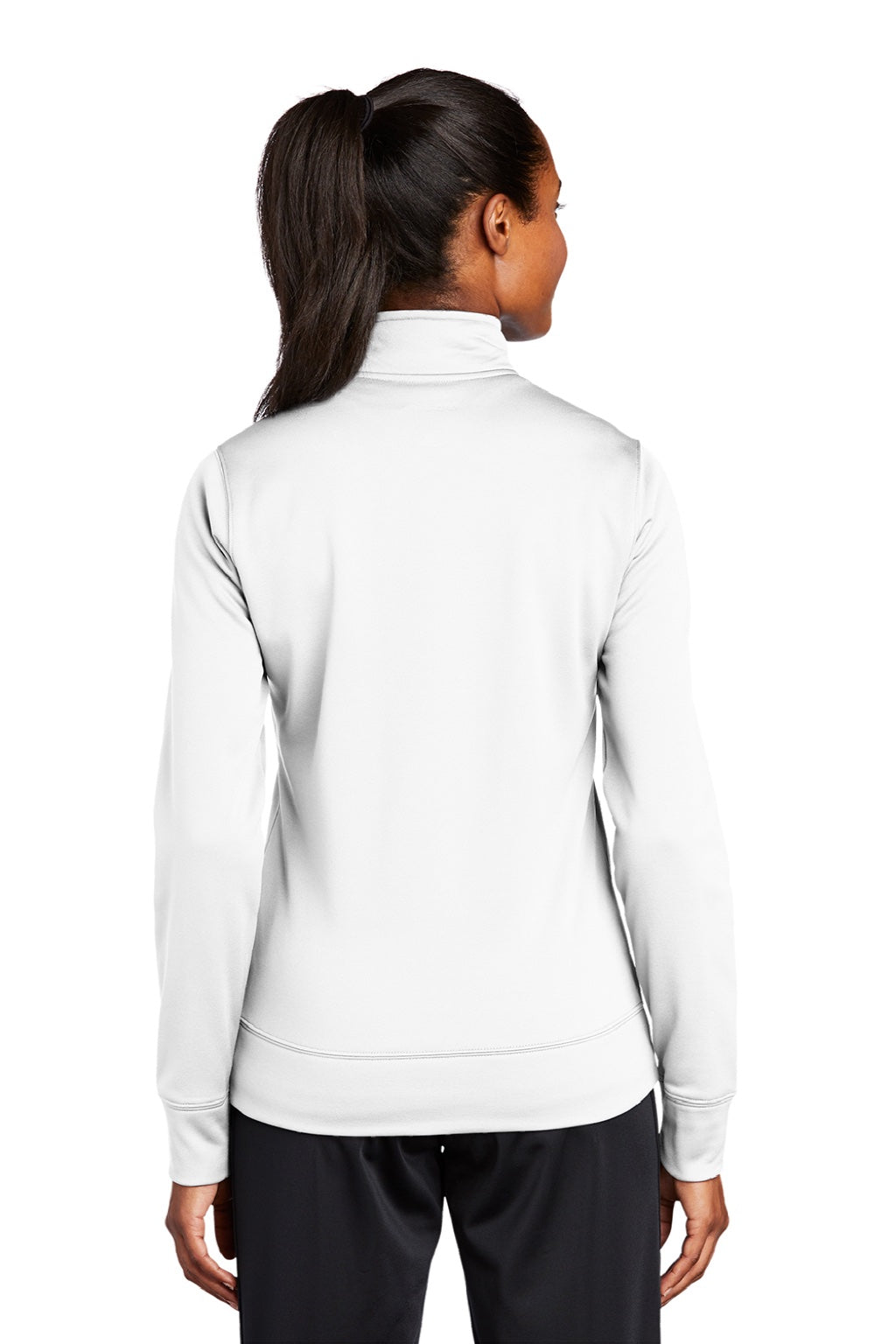 Sport-Tek LST241 Womens Sport-Wick Moisture Wicking Fleece Full Zip Sweatshirt w/ Pockets White Model Back