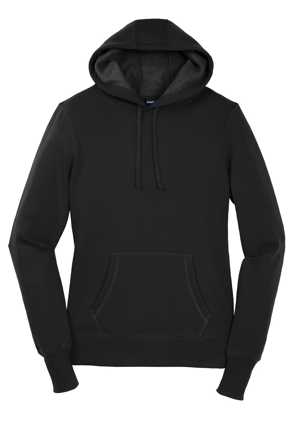 Sport-Tek LST254 Womens Shrink Resistant Fleece Hooded Sweatshirt Hoodie w/ Pouch Pocket Black Flat Front