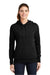 Sport-Tek LST254 Womens Shrink Resistant Fleece Hooded Sweatshirt Hoodie w/ Pouch Pocket Black Model Front