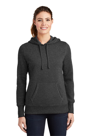 Sport-Tek LST254 Womens Shrink Resistant Fleece Hooded Sweatshirt Hoodie w/ Pouch Pocket Heather Graphite Grey Model Front