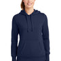 Sport-Tek Womens Shrink Resistant Fleece Hooded Sweatshirt Hoodie w/ Pouch Pocket - True Navy Blue