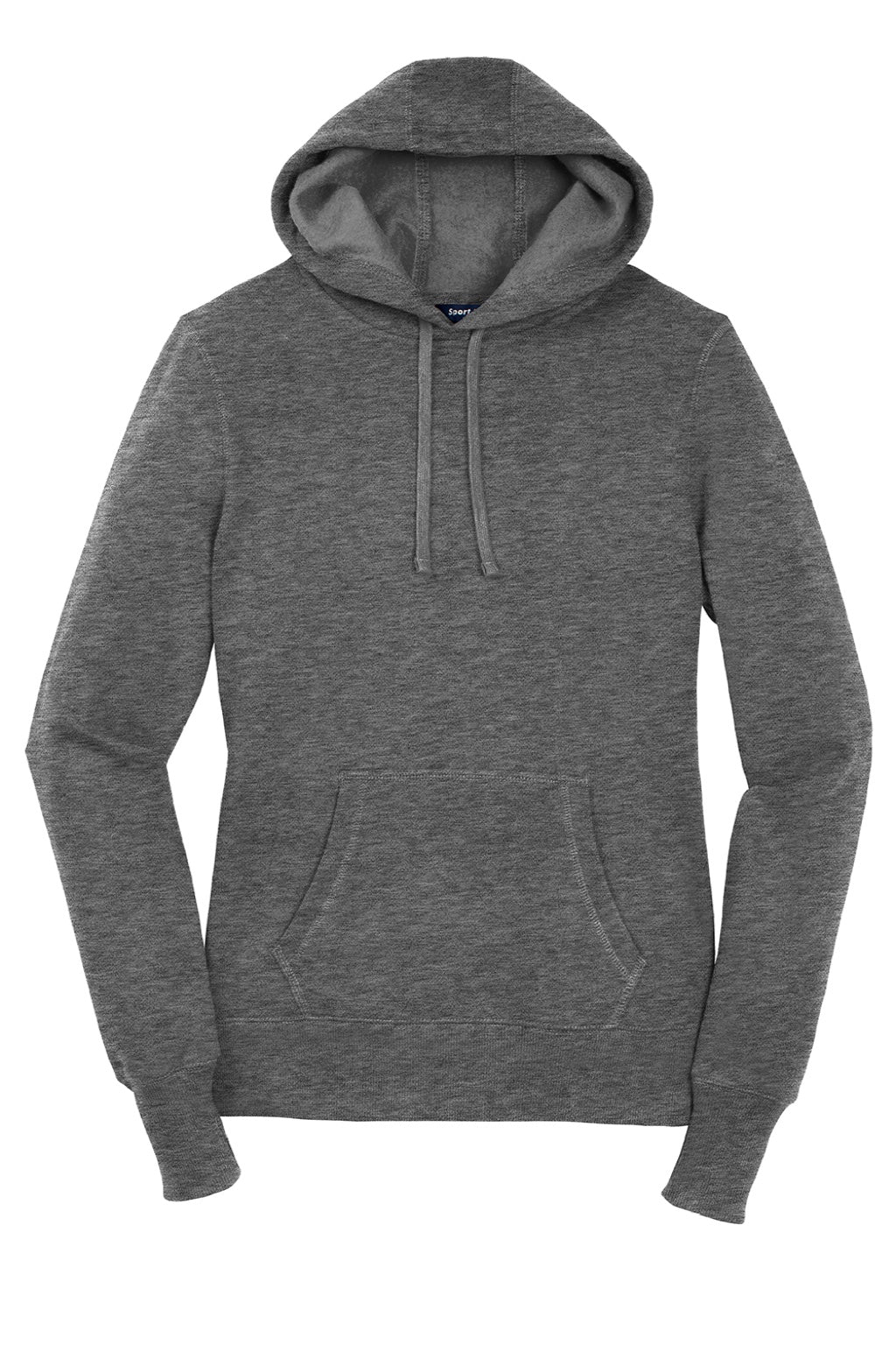 Sport-Tek LST254 Womens Shrink Resistant Fleece Hooded Sweatshirt Hoodie w/ Pouch Pocket Heather Vintage Grey Flat Front