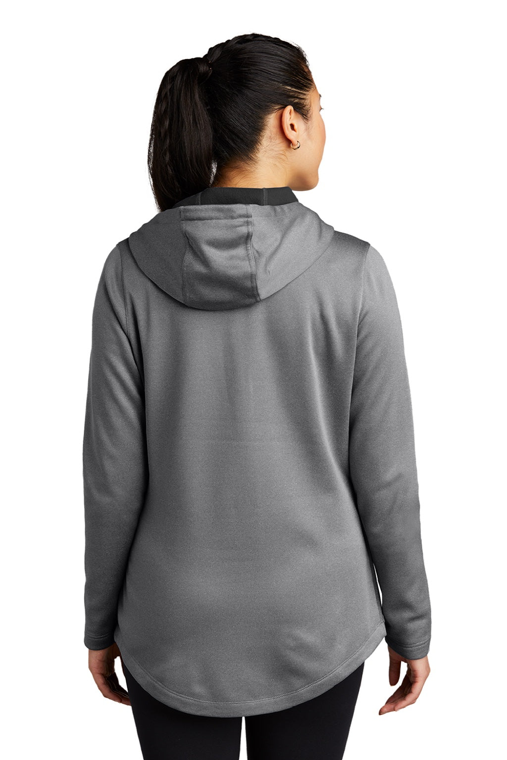 Sport-Tek LST264 Womens Heather Sport-Wick Moisture Wicking Fleece Hooded Sweatshirt Hoodie w/ Pouch Pocket Heather Black Model Back