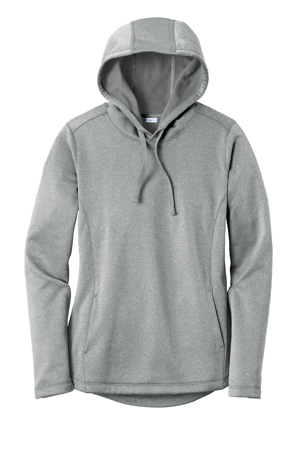 Sport-Tek LST264 Womens Heather Sport-Wick Moisture Wicking Fleece Hooded Sweatshirt Hoodie w/ Pouch Pocket Heather Dark Silver Grey Flat Front