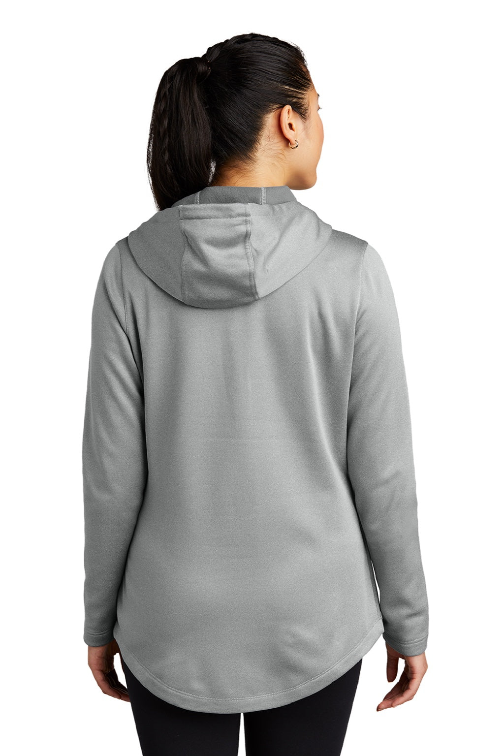 Sport-Tek LST264 Womens Heather Sport-Wick Moisture Wicking Fleece Hooded Sweatshirt Hoodie w/ Pouch Pocket Heather Dark Silver Grey Model Back