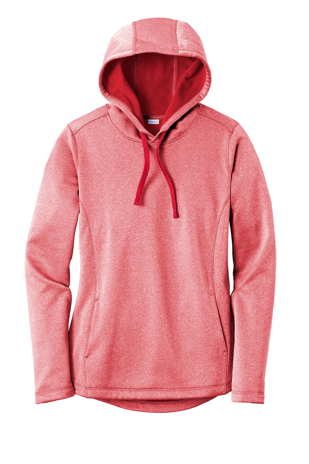Sport-Tek LST264 Womens Heather Sport-Wick Moisture Wicking Fleece Hooded Sweatshirt Hoodie w/ Pouch Pocket Heather Deep Red Flat Front