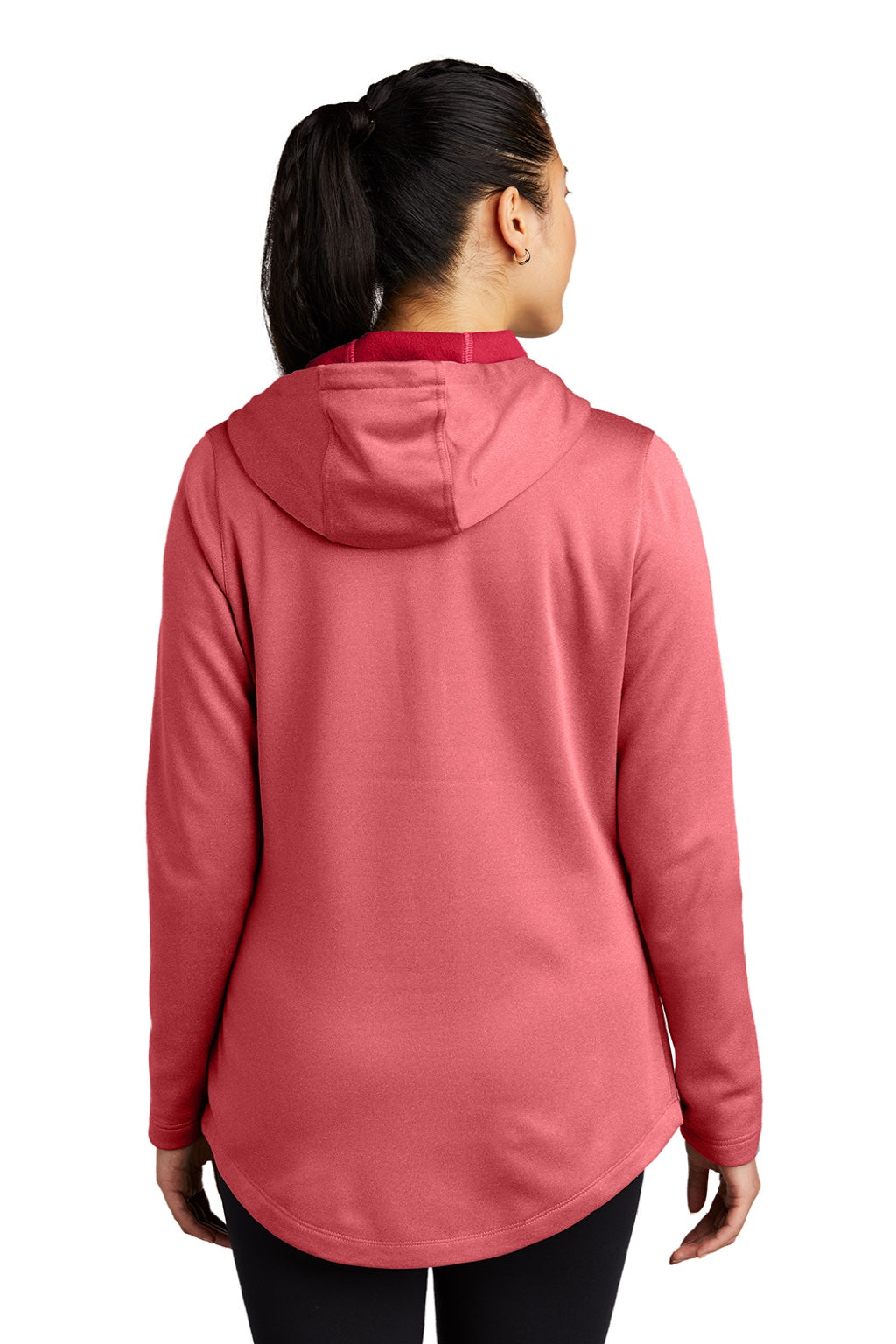 Sport-Tek LST264 Womens Heather Sport-Wick Moisture Wicking Fleece Hooded Sweatshirt Hoodie w/ Pouch Pocket Heather Deep Red Model Back
