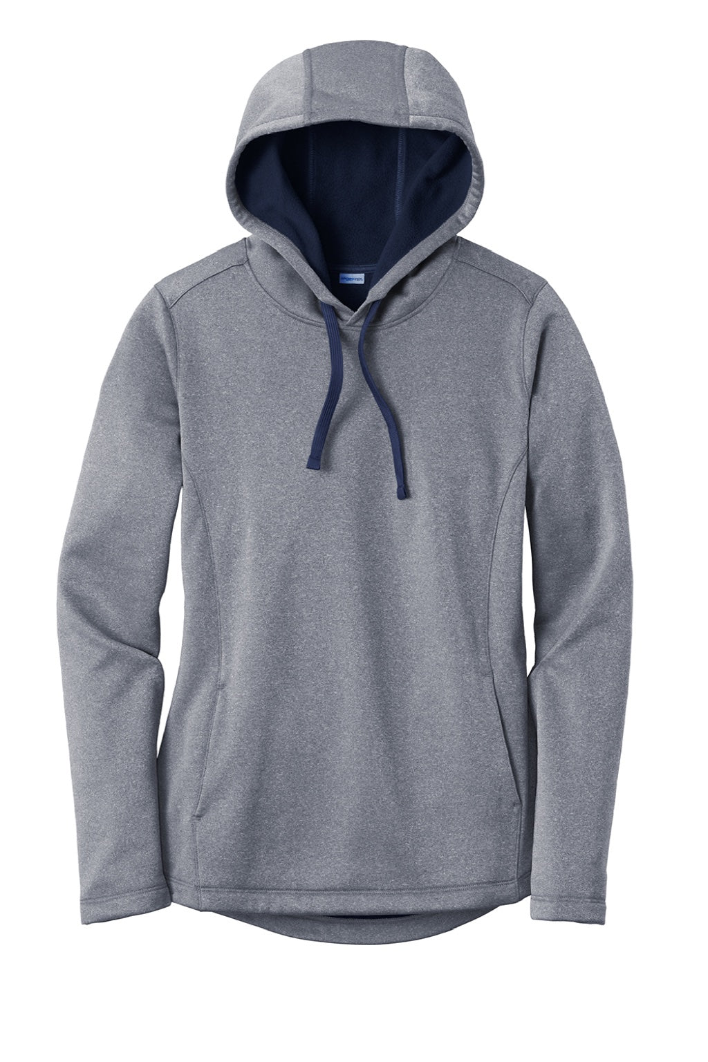 Sport-Tek LST264 Womens Heather Sport-Wick Moisture Wicking Fleece Hooded Sweatshirt Hoodie w/ Pouch Pocket Heather True Navy Blue Flat Front
