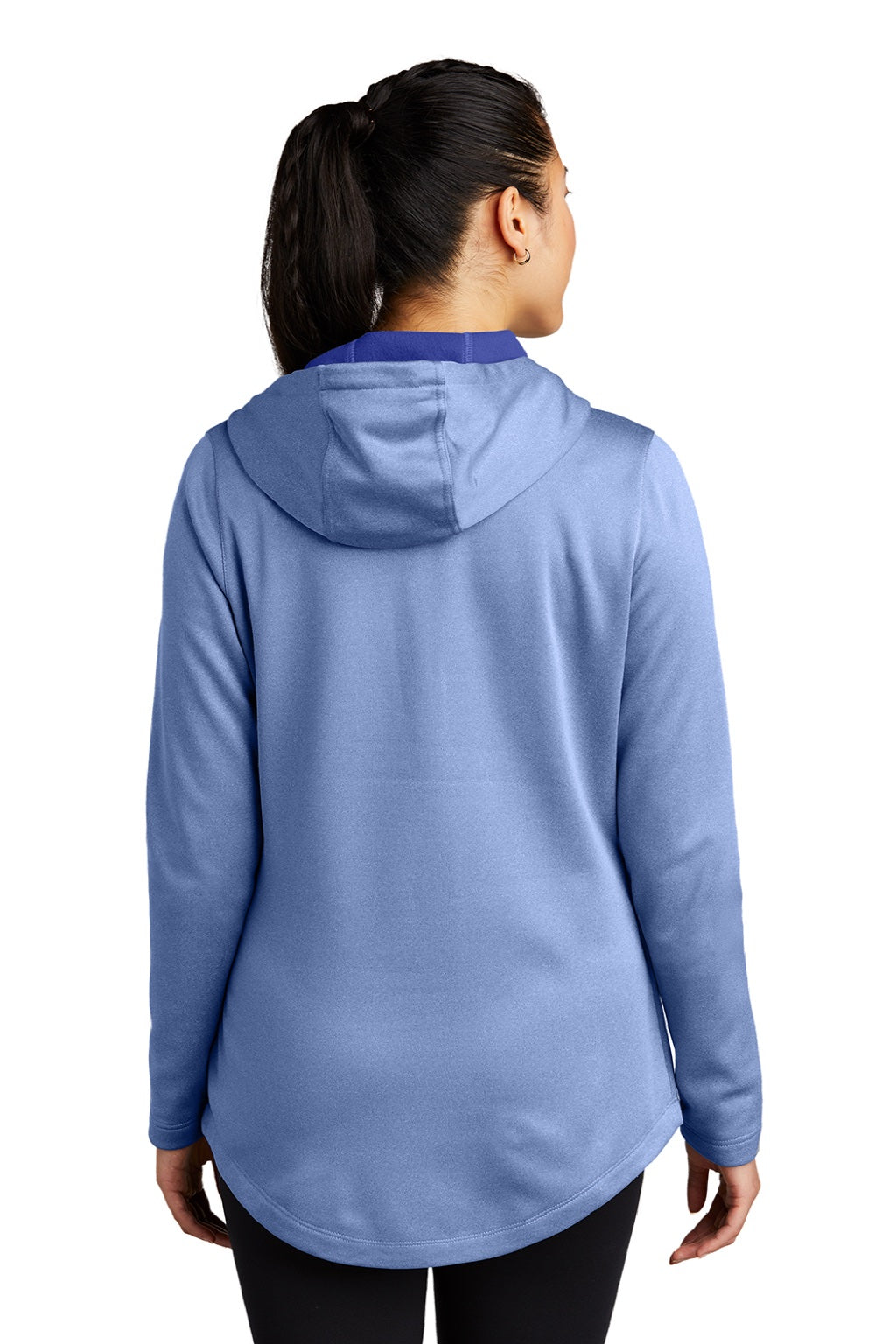Sport-Tek LST264 Womens Heather Sport-Wick Moisture Wicking Fleece Hooded Sweatshirt Hoodie w/ Pouch Pocket Heather True Royal Blue Model Back