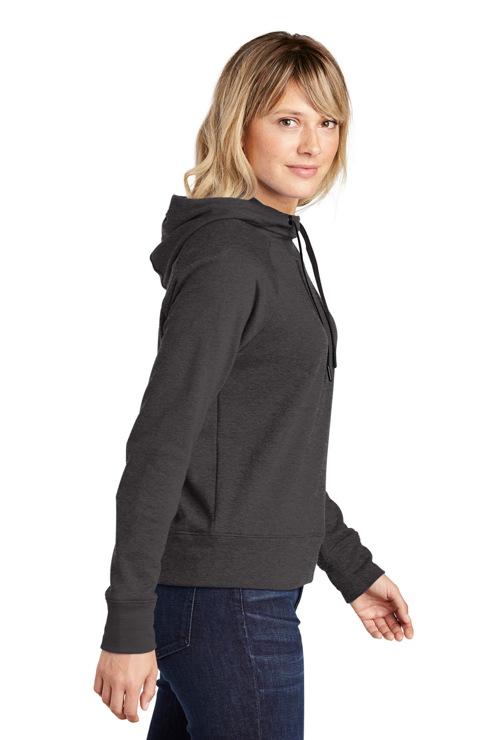 Sport-Tek LST272 Womens French Terry Hooded Sweatshirt Hoodie Heather Black Model Side