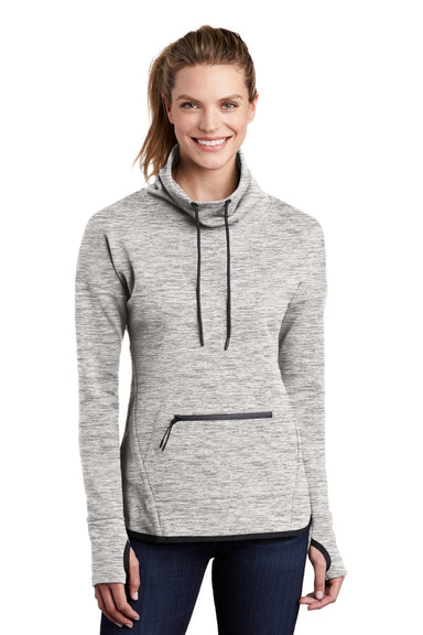 Sport-Tek LST280 Womens Triumph Fleece Cowl Neck Sweatshirt w/ Pocket Heather Grey Model Front