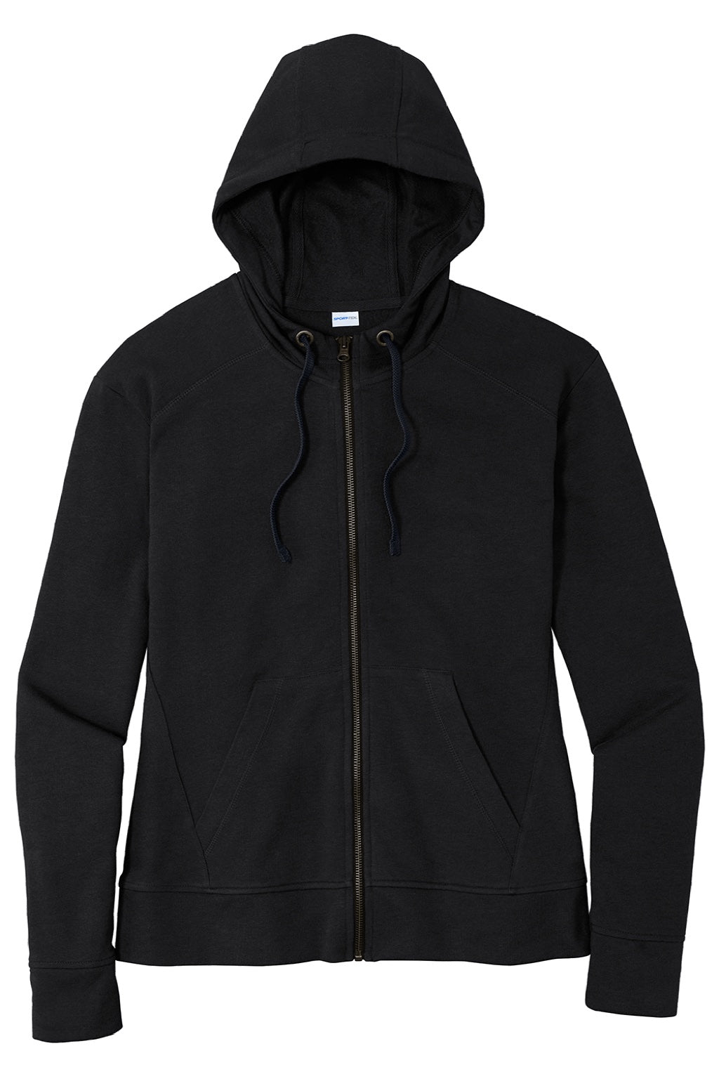 Sport-Tek LST293 Womens Moisture Wicking Fleece Full Zip Hooded Sweatshirt Hoodie w/ Pockets Black Flat Front