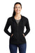 Sport-Tek LST293 Womens Moisture Wicking Fleece Full Zip Hooded Sweatshirt Hoodie w/ Pockets Black Model Front
