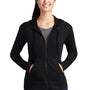 Sport-Tek Womens Moisture Wicking Fleece Full Zip Hooded Sweatshirt Hoodie w/ Pockets - Black