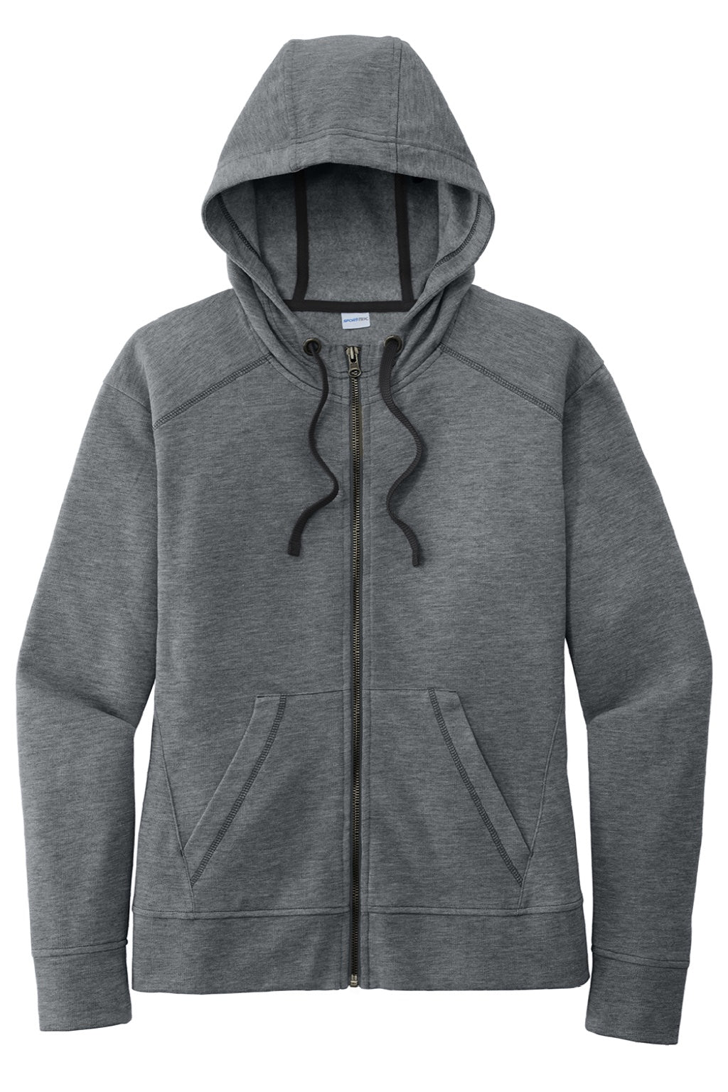 Sport-Tek LST293 Womens Moisture Wicking Fleece Full Zip Hooded Sweatshirt Hoodie w/ Pockets Heather Dark Grey Flat Front