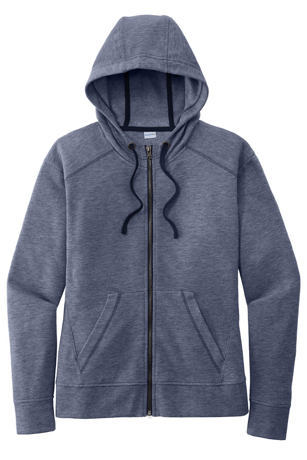 Sport-Tek LST293 Womens Moisture Wicking Fleece Full Zip Hooded Sweatshirt Hoodie w/ Pockets Heather True Navy Blue Flat Front