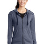 Sport-Tek Womens Moisture Wicking Fleece Full Zip Hooded Sweatshirt Hoodie w/ Pockets - Heather True Navy Blue