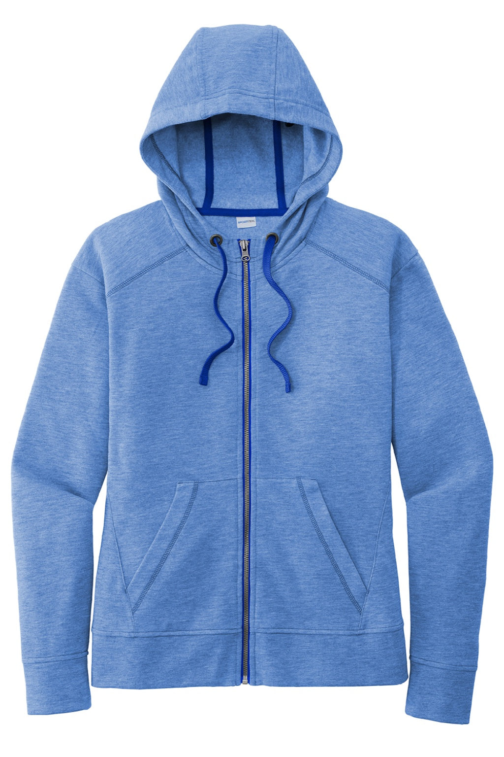 Sport-Tek LST293 Womens Moisture Wicking Fleece Full Zip Hooded Sweatshirt Hoodie w/ Pockets Heather True Royal Blue Flat Front