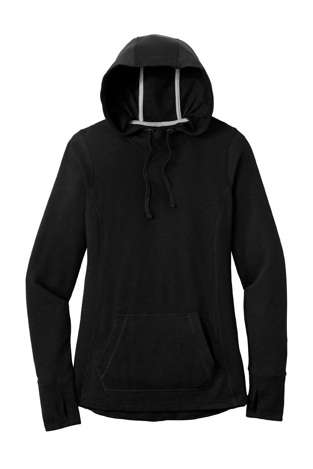 Sport-Tek LST296 Womens Moisture Wicking Fleece Hooded Sweatshirt Hoodie w/ Pouch Pocket Black Flat Front