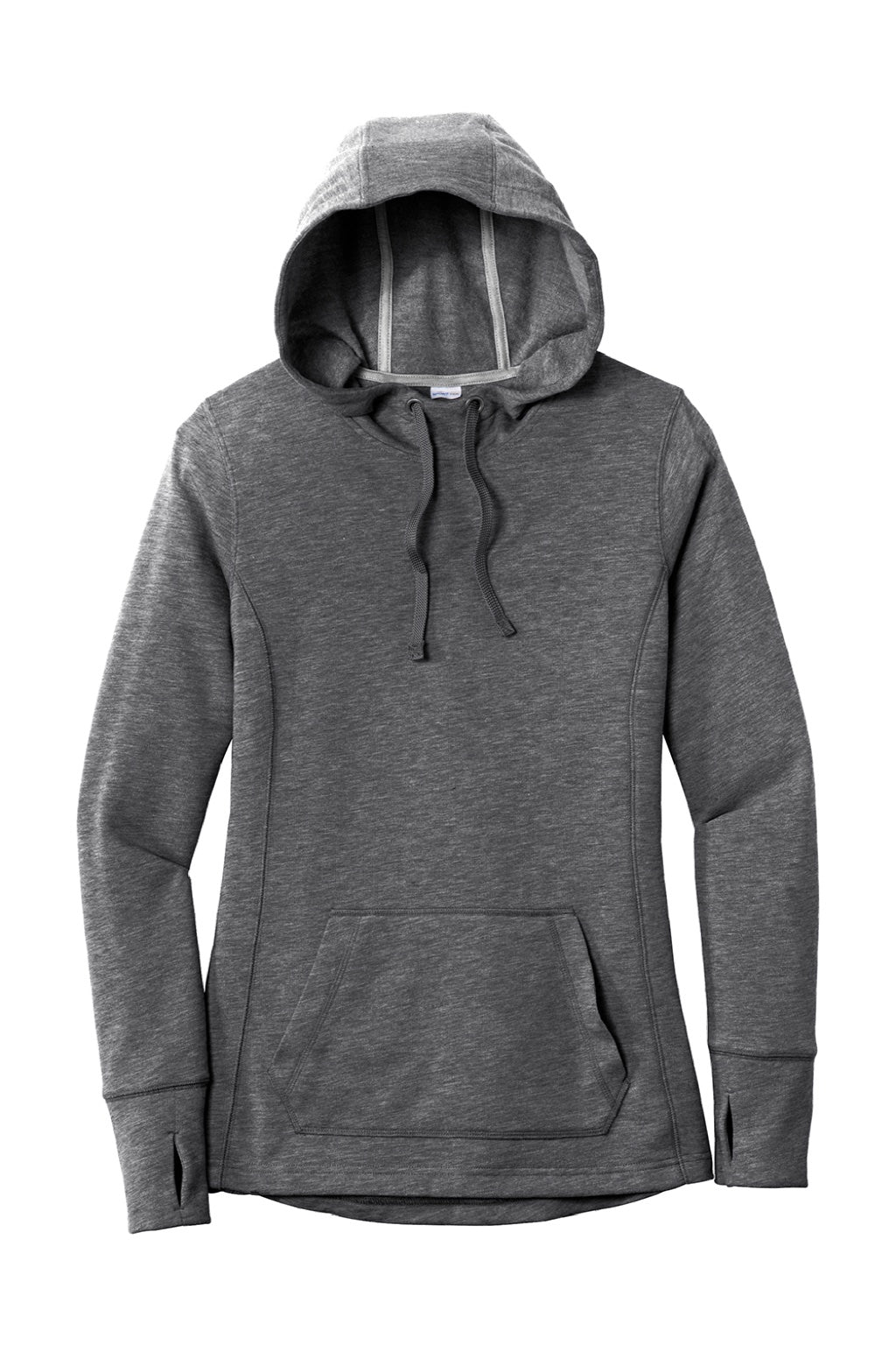 Sport-Tek LST296 Womens Moisture Wicking Fleece Hooded Sweatshirt Hoodie w/ Pouch Pocket Heather Dark Grey Flat Front