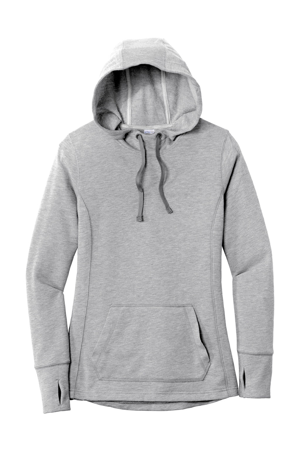Sport-Tek LST296 Womens Moisture Wicking Fleece Hooded Sweatshirt Hoodie w/ Pouch Pocket Heather Light Grey Flat Front