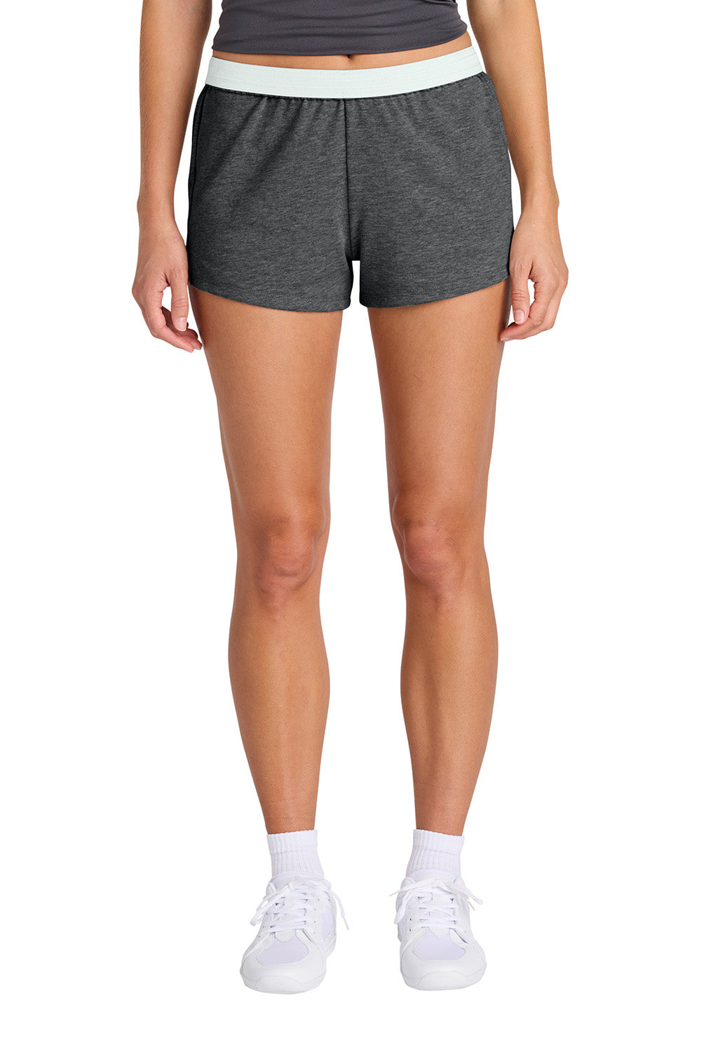 Sport-Tek LST311 Womens Jersey Knit Squad Shorts Heather Dark Grey Model Front