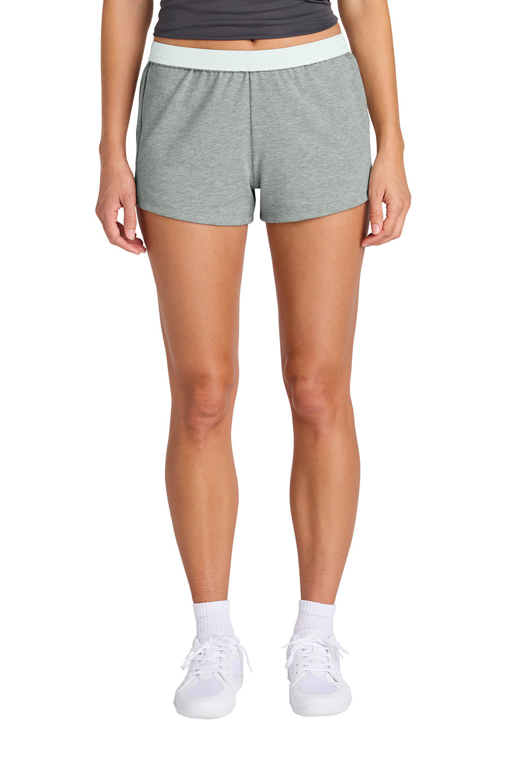 Sport-Tek LST311 Womens Jersey Knit Squad Shorts Heather Grey Model Front