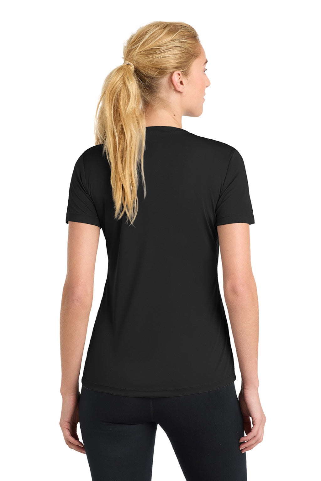 Sport-Tek LST350 Womens Competitor Moisture Wicking Short Sleeve Crewneck T-Shirt Black Model Back