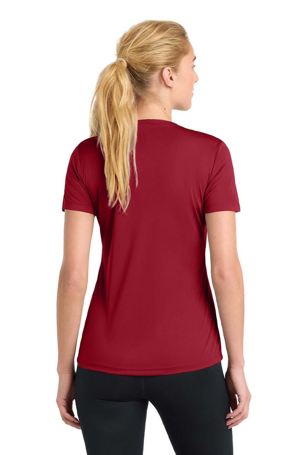 Sport-Tek LST350 Womens Competitor Moisture Wicking Short Sleeve Crewneck T-Shirt Deep Red Model Back