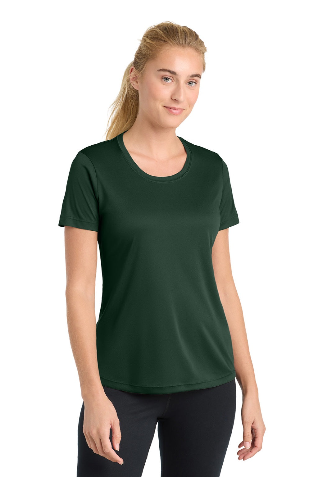 Sport-Tek LST350 Womens Competitor Moisture Wicking Short Sleeve Crewneck T-Shirt Forest Green Model Front
