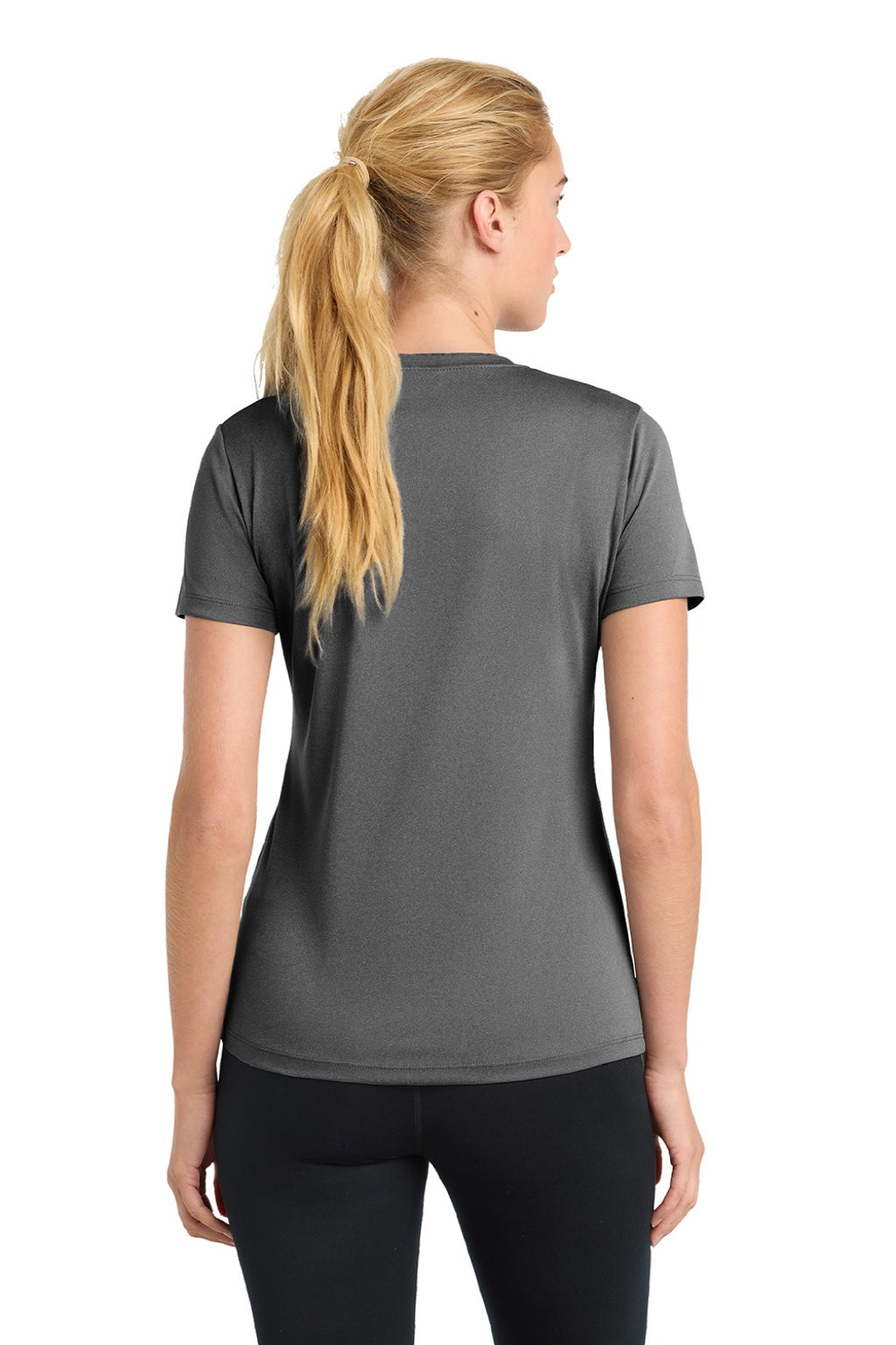 Sport-Tek LST350 Womens Competitor Moisture Wicking Short Sleeve Crewneck T-Shirt Heather Iron Grey Model Back