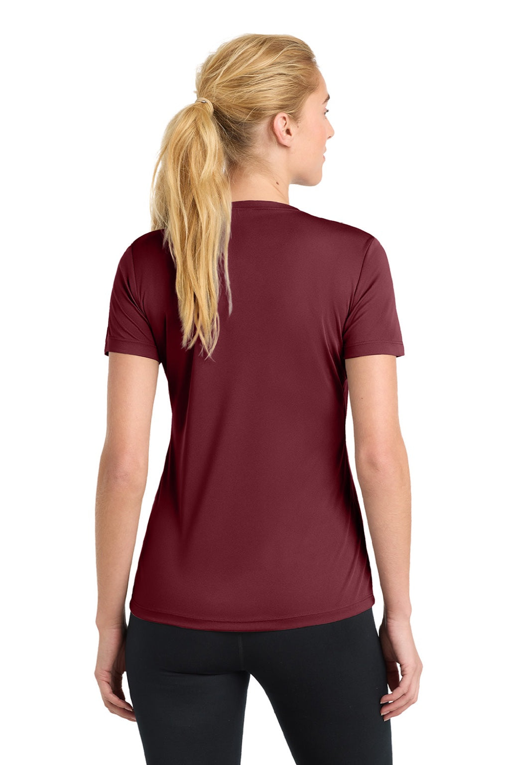 Sport-Tek LST350 Womens Competitor Moisture Wicking Short Sleeve Crewneck T-Shirt Maroon Model Back